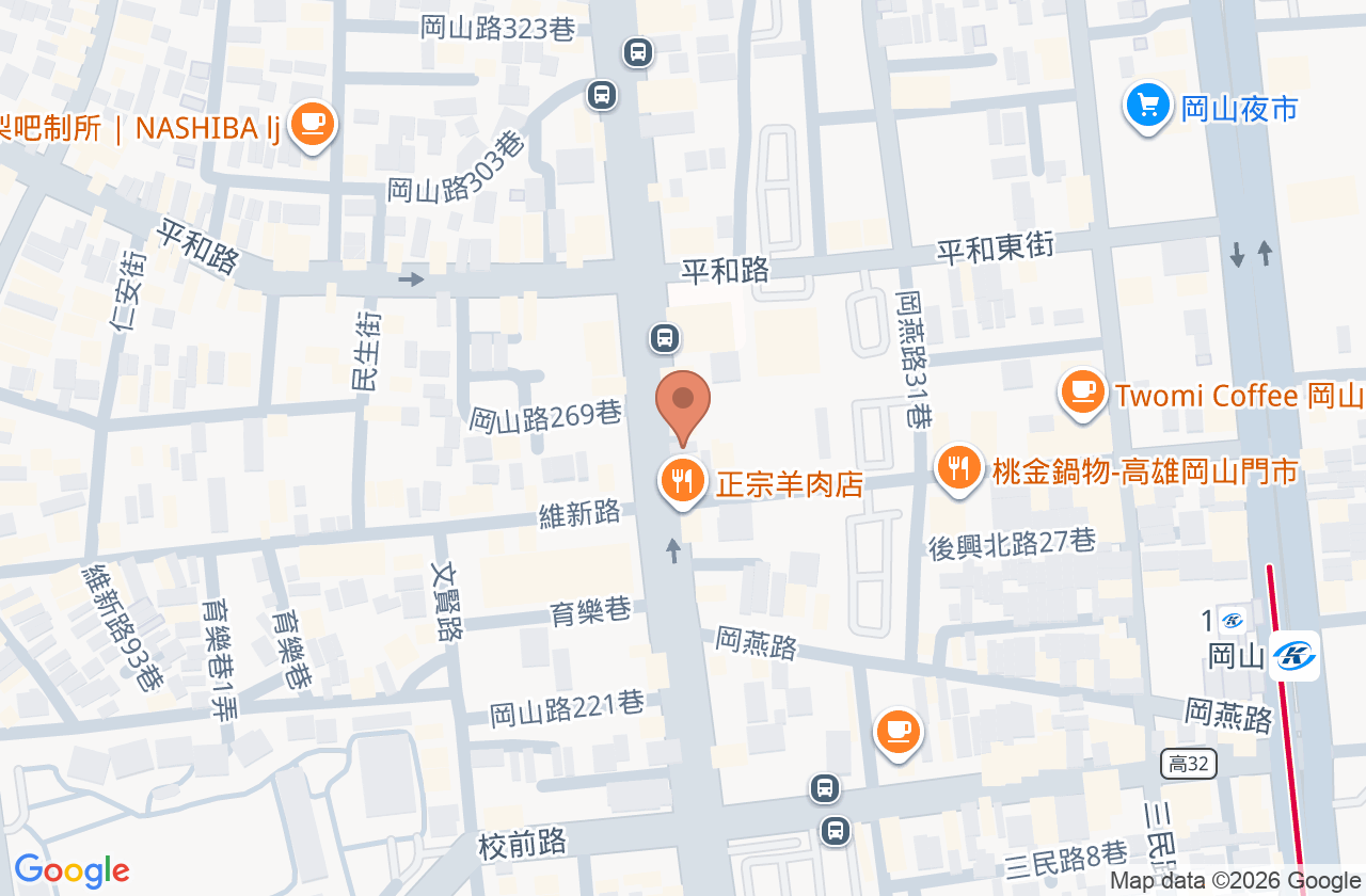 岡山家福耳鼻喉科診所 位置地圖
