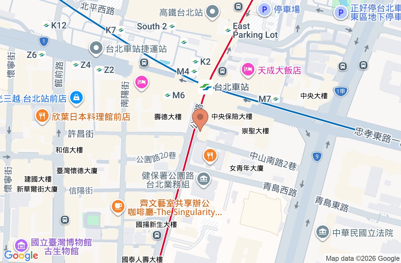 台北公園諾貝爾眼科診所 位置地圖